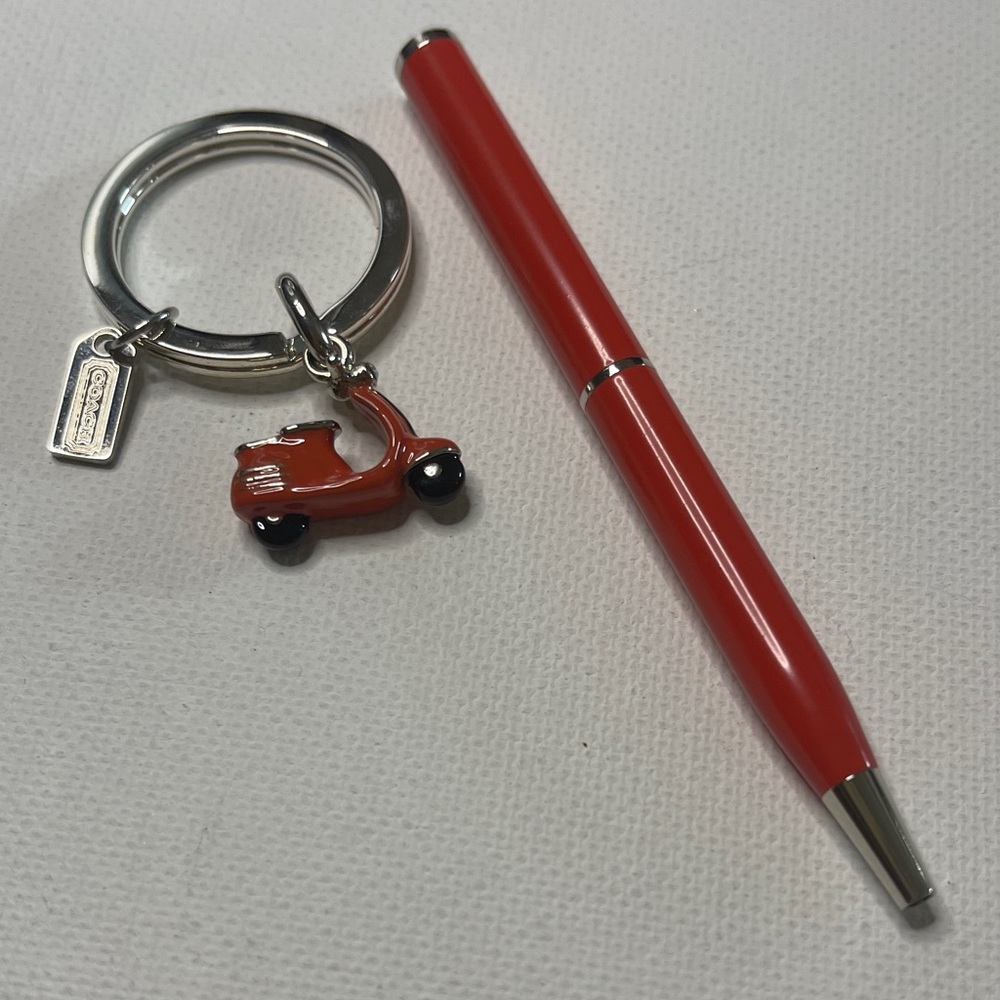 Coach Burnt Orange Pen and Coach Scooter Keychain Set